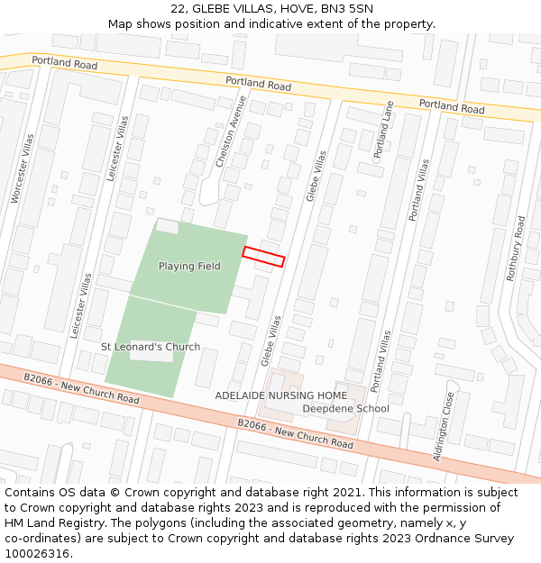 22, GLEBE VILLAS, HOVE, BN3 5SN: Location map and indicative extent of plot