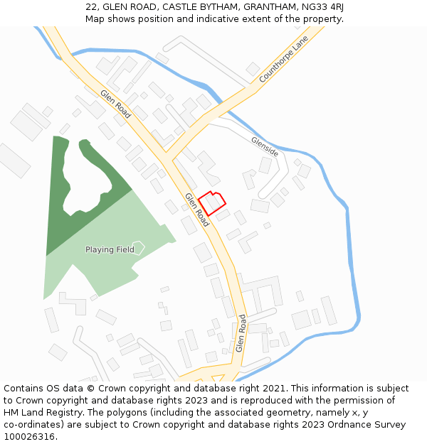 22, GLEN ROAD, CASTLE BYTHAM, GRANTHAM, NG33 4RJ: Location map and indicative extent of plot