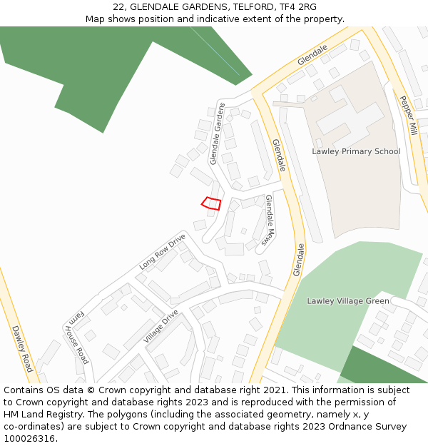 22, GLENDALE GARDENS, TELFORD, TF4 2RG: Location map and indicative extent of plot