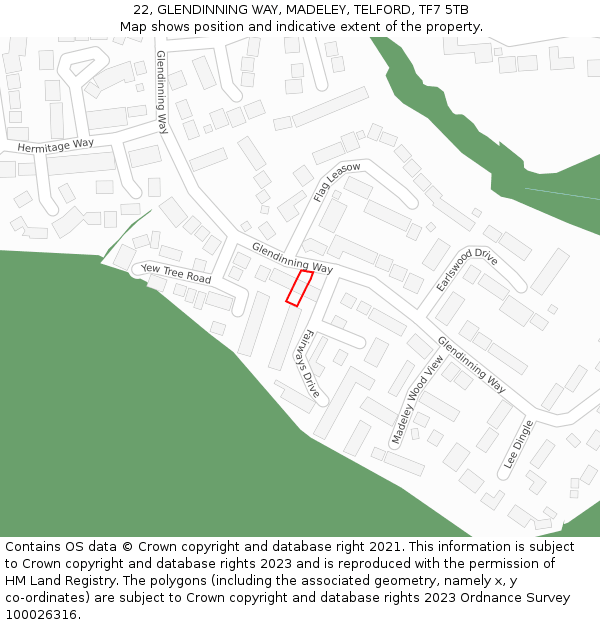 22, GLENDINNING WAY, MADELEY, TELFORD, TF7 5TB: Location map and indicative extent of plot