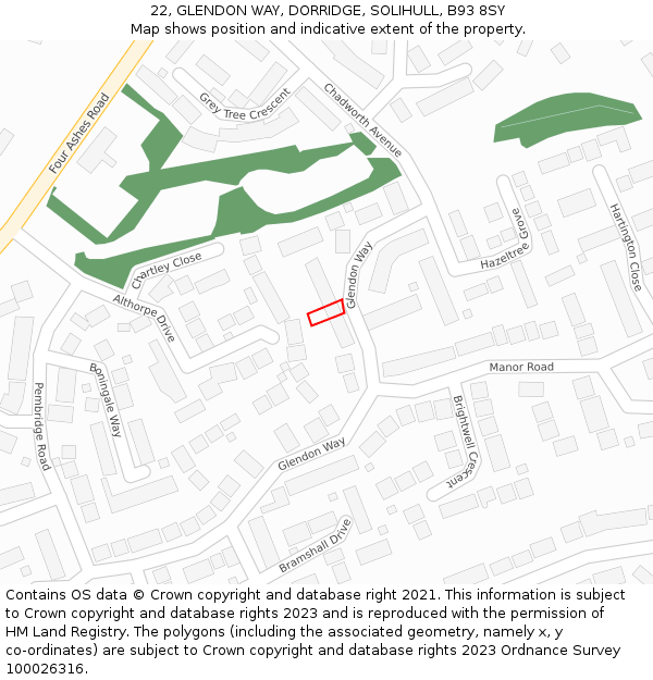 22, GLENDON WAY, DORRIDGE, SOLIHULL, B93 8SY: Location map and indicative extent of plot