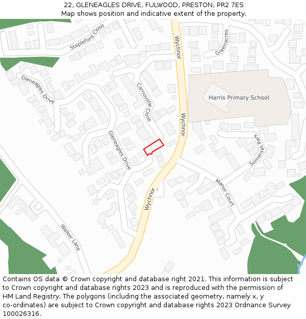 22, GLENEAGLES DRIVE, FULWOOD, PRESTON, PR2 7ES: Location map and indicative extent of plot