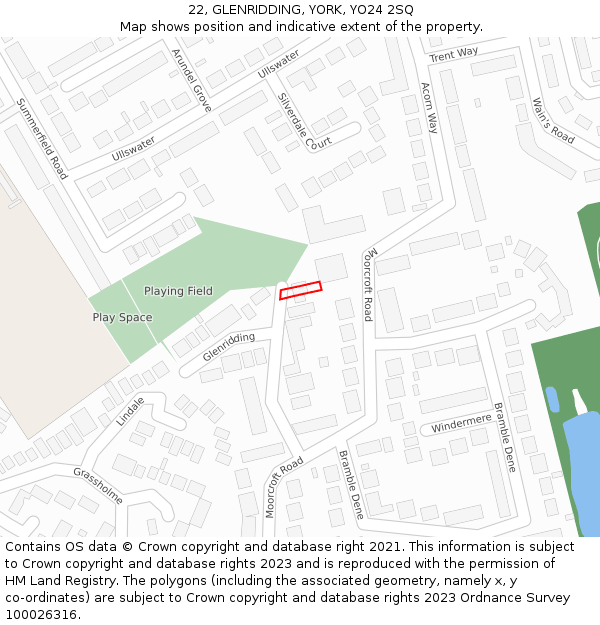 22, GLENRIDDING, YORK, YO24 2SQ: Location map and indicative extent of plot
