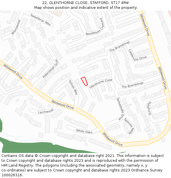 22, GLENTHORNE CLOSE, STAFFORD, ST17 4RW: Location map and indicative extent of plot