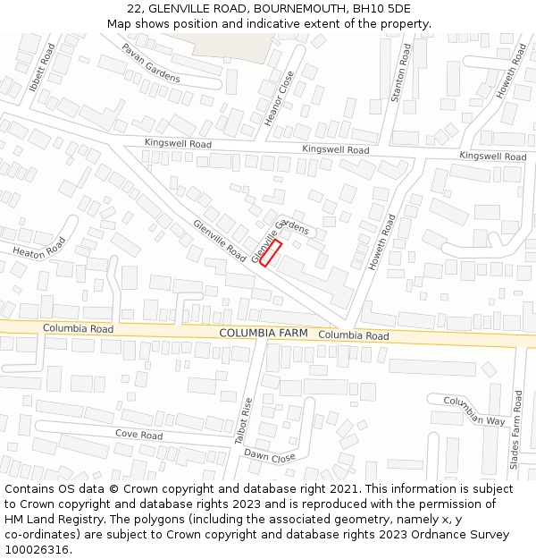 22, GLENVILLE ROAD, BOURNEMOUTH, BH10 5DE: Location map and indicative extent of plot