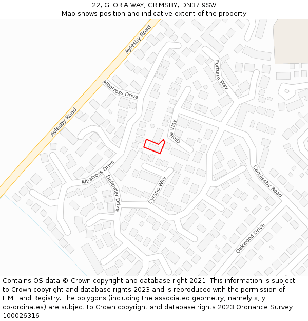 22, GLORIA WAY, GRIMSBY, DN37 9SW: Location map and indicative extent of plot