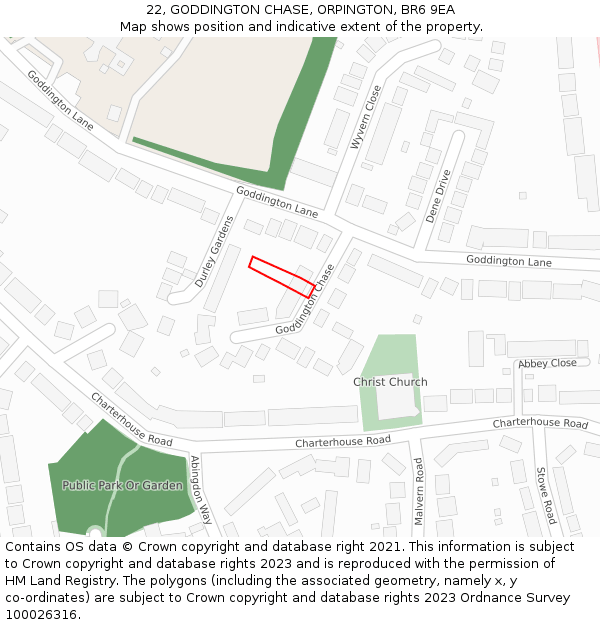 22, GODDINGTON CHASE, ORPINGTON, BR6 9EA: Location map and indicative extent of plot