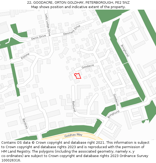 22, GOODACRE, ORTON GOLDHAY, PETERBOROUGH, PE2 5NZ: Location map and indicative extent of plot