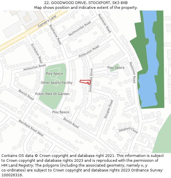 22, GOODWOOD DRIVE, STOCKPORT, SK3 8XB: Location map and indicative extent of plot