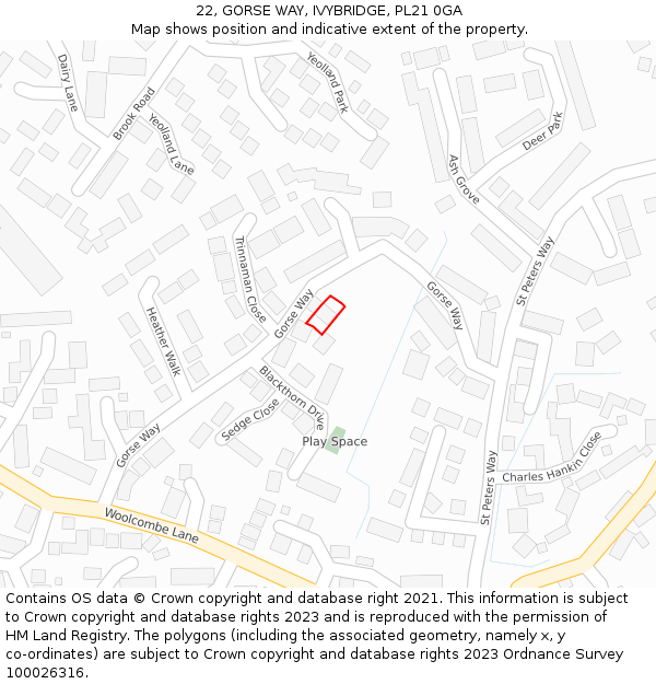 22, GORSE WAY, IVYBRIDGE, PL21 0GA: Location map and indicative extent of plot