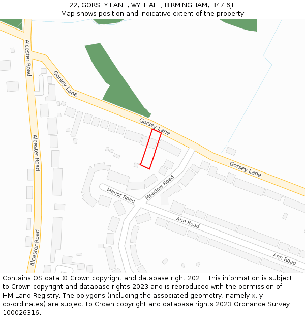 22, GORSEY LANE, WYTHALL, BIRMINGHAM, B47 6JH: Location map and indicative extent of plot