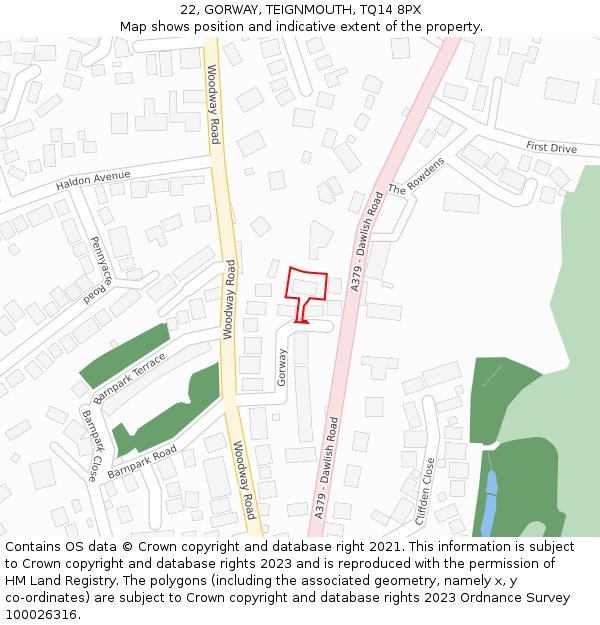 22, GORWAY, TEIGNMOUTH, TQ14 8PX: Location map and indicative extent of plot