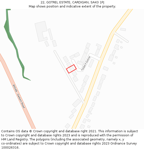 22, GOTREL ESTATE, CARDIGAN, SA43 1PJ: Location map and indicative extent of plot