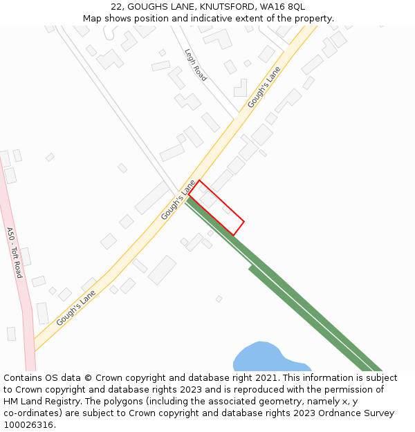 22, GOUGHS LANE, KNUTSFORD, WA16 8QL: Location map and indicative extent of plot
