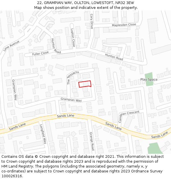 22, GRAMPIAN WAY, OULTON, LOWESTOFT, NR32 3EW: Location map and indicative extent of plot