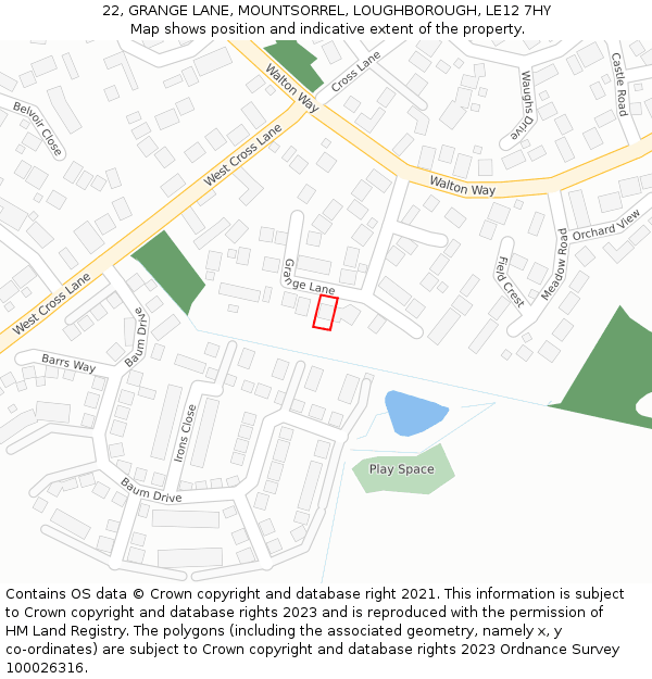 22, GRANGE LANE, MOUNTSORREL, LOUGHBOROUGH, LE12 7HY: Location map and indicative extent of plot