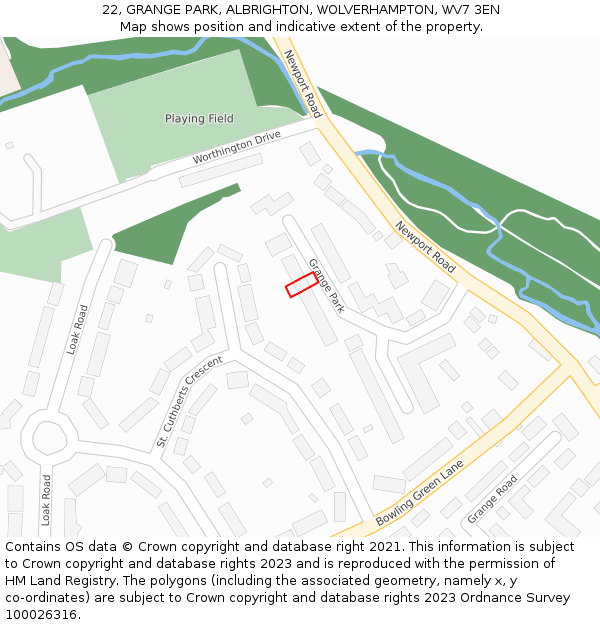 22, GRANGE PARK, ALBRIGHTON, WOLVERHAMPTON, WV7 3EN: Location map and indicative extent of plot