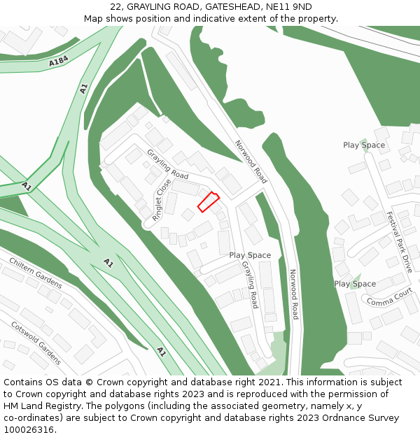 22, GRAYLING ROAD, GATESHEAD, NE11 9ND: Location map and indicative extent of plot