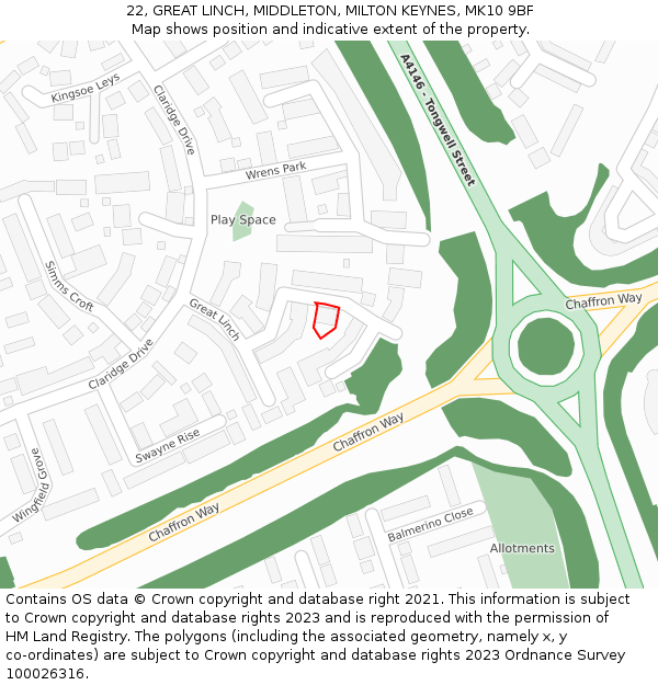 22, GREAT LINCH, MIDDLETON, MILTON KEYNES, MK10 9BF: Location map and indicative extent of plot