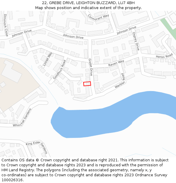 22, GREBE DRIVE, LEIGHTON BUZZARD, LU7 4BH: Location map and indicative extent of plot