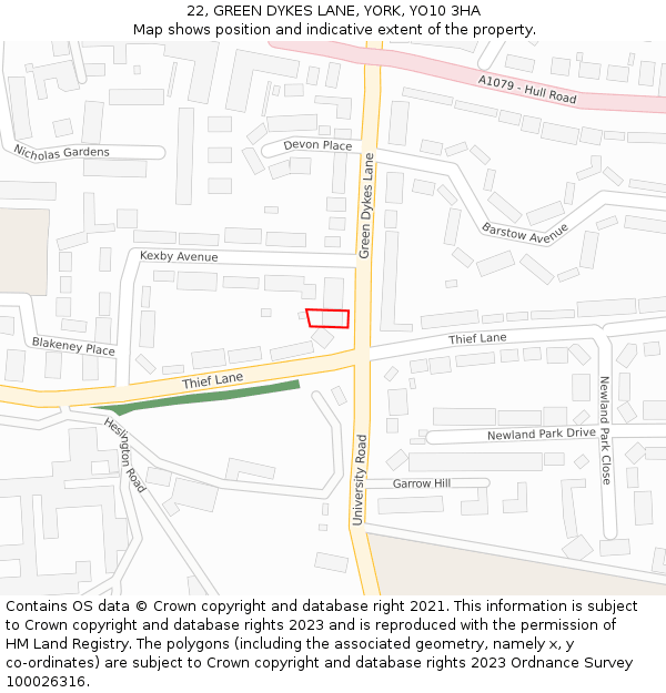 22, GREEN DYKES LANE, YORK, YO10 3HA: Location map and indicative extent of plot