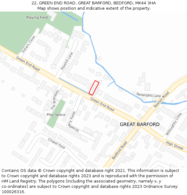 22, GREEN END ROAD, GREAT BARFORD, BEDFORD, MK44 3HA: Location map and indicative extent of plot