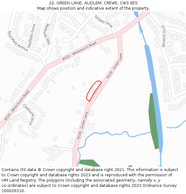 22, GREEN LANE, AUDLEM, CREWE, CW3 0ES: Location map and indicative extent of plot