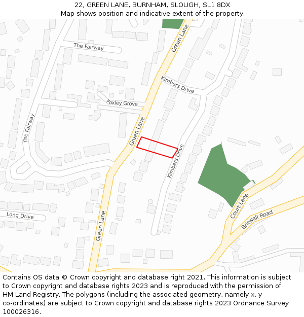 22, GREEN LANE, BURNHAM, SLOUGH, SL1 8DX: Location map and indicative extent of plot