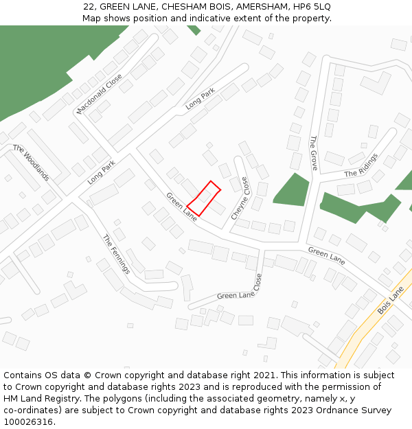 22, GREEN LANE, CHESHAM BOIS, AMERSHAM, HP6 5LQ: Location map and indicative extent of plot