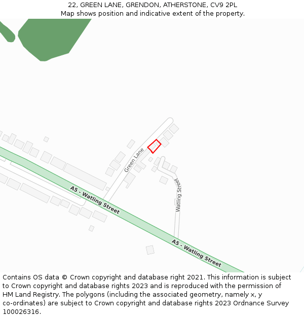 22, GREEN LANE, GRENDON, ATHERSTONE, CV9 2PL: Location map and indicative extent of plot