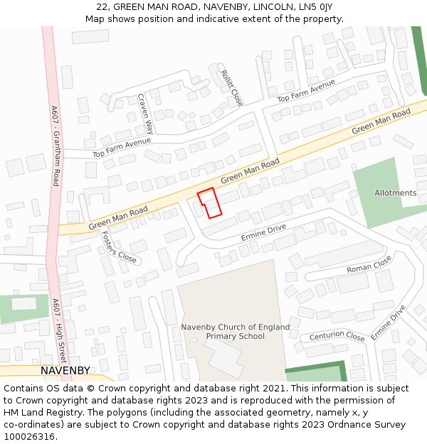 22, GREEN MAN ROAD, NAVENBY, LINCOLN, LN5 0JY: Location map and indicative extent of plot