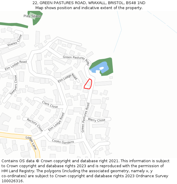 22, GREEN PASTURES ROAD, WRAXALL, BRISTOL, BS48 1ND: Location map and indicative extent of plot