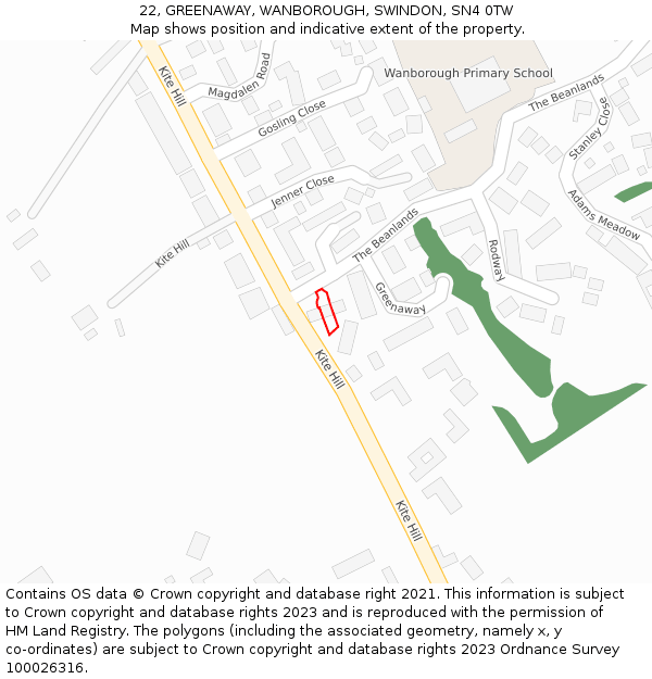 22, GREENAWAY, WANBOROUGH, SWINDON, SN4 0TW: Location map and indicative extent of plot