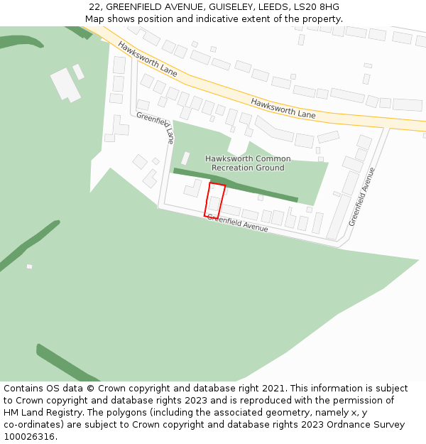 22, GREENFIELD AVENUE, GUISELEY, LEEDS, LS20 8HG: Location map and indicative extent of plot