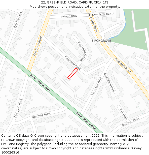 22, GREENFIELD ROAD, CARDIFF, CF14 1TE: Location map and indicative extent of plot