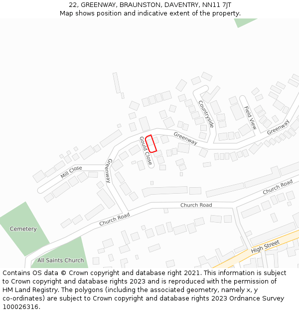 22, GREENWAY, BRAUNSTON, DAVENTRY, NN11 7JT: Location map and indicative extent of plot