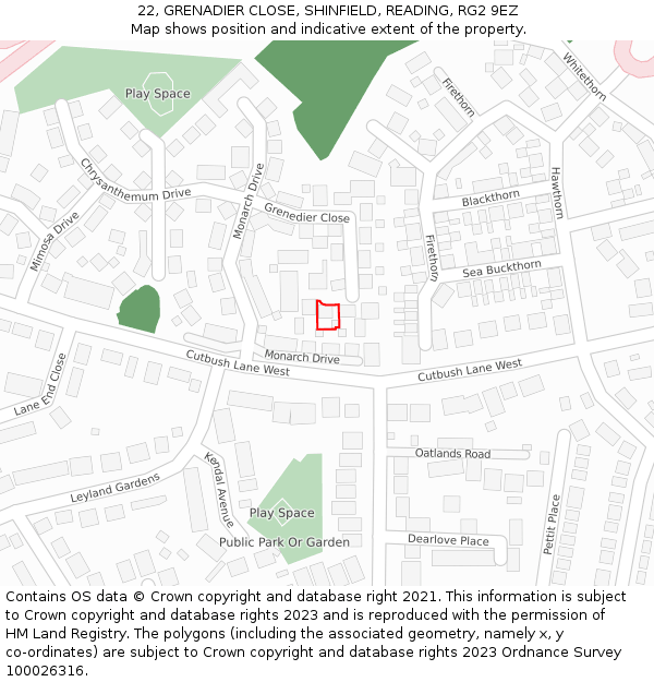 22, GRENADIER CLOSE, SHINFIELD, READING, RG2 9EZ: Location map and indicative extent of plot