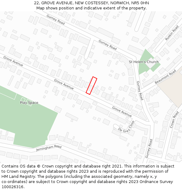 22, GROVE AVENUE, NEW COSTESSEY, NORWICH, NR5 0HN: Location map and indicative extent of plot