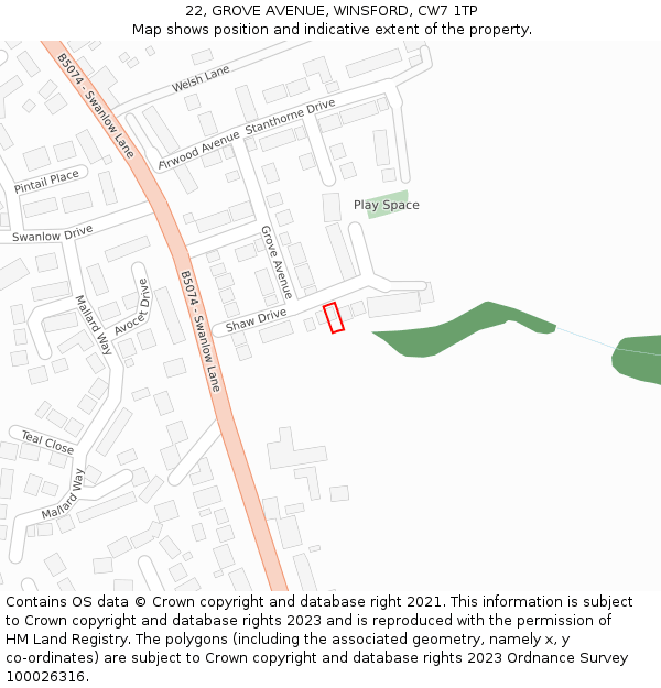 22, GROVE AVENUE, WINSFORD, CW7 1TP: Location map and indicative extent of plot