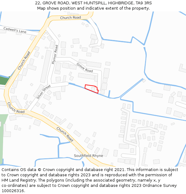 22, GROVE ROAD, WEST HUNTSPILL, HIGHBRIDGE, TA9 3RS: Location map and indicative extent of plot