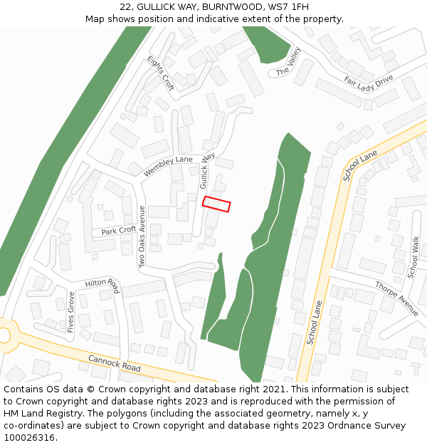 22, GULLICK WAY, BURNTWOOD, WS7 1FH: Location map and indicative extent of plot