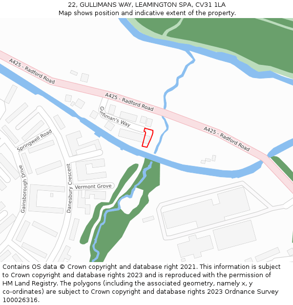 22, GULLIMANS WAY, LEAMINGTON SPA, CV31 1LA: Location map and indicative extent of plot