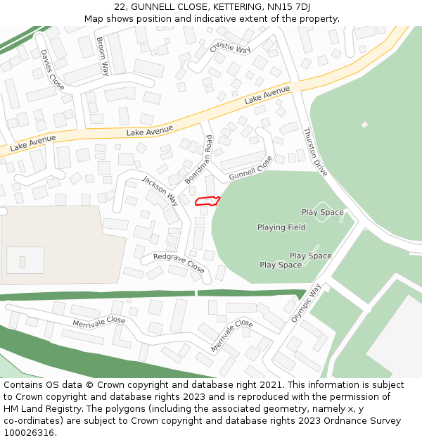 22, GUNNELL CLOSE, KETTERING, NN15 7DJ: Location map and indicative extent of plot