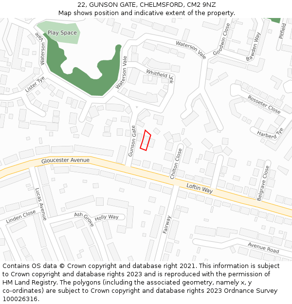 22, GUNSON GATE, CHELMSFORD, CM2 9NZ: Location map and indicative extent of plot