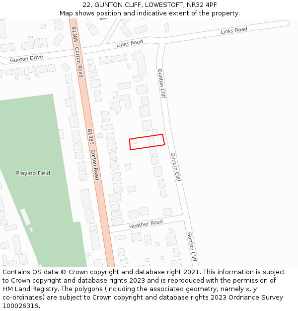 22, GUNTON CLIFF, LOWESTOFT, NR32 4PF: Location map and indicative extent of plot