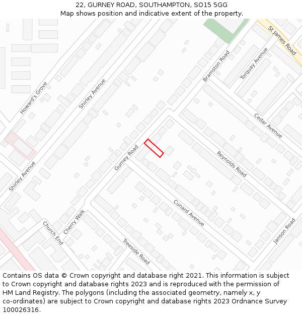 22, GURNEY ROAD, SOUTHAMPTON, SO15 5GG: Location map and indicative extent of plot