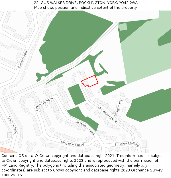 22, GUS WALKER DRIVE, POCKLINGTON, YORK, YO42 2WA: Location map and indicative extent of plot