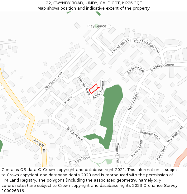 22, GWYNDY ROAD, UNDY, CALDICOT, NP26 3QE: Location map and indicative extent of plot