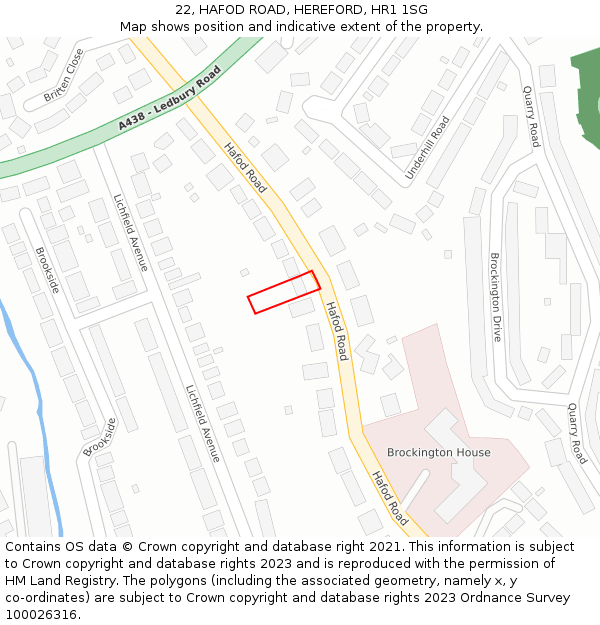 22, HAFOD ROAD, HEREFORD, HR1 1SG: Location map and indicative extent of plot