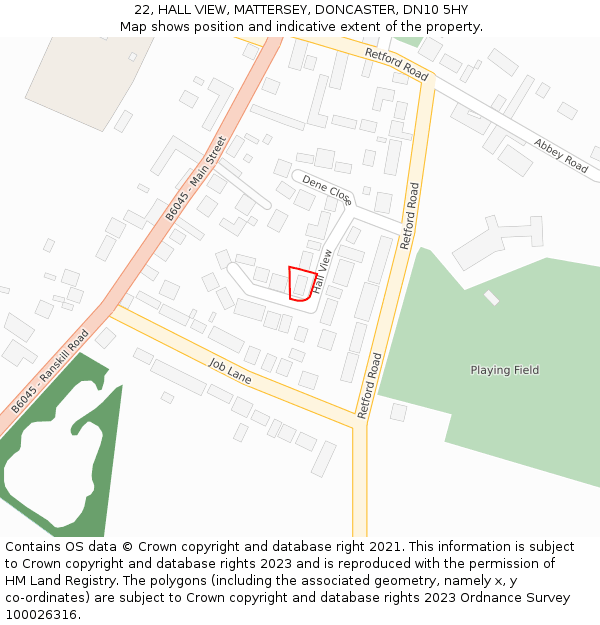 22, HALL VIEW, MATTERSEY, DONCASTER, DN10 5HY: Location map and indicative extent of plot